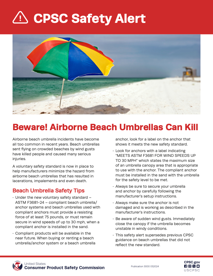 CPSC Safety Alert for Airborne Beach Umbrellas