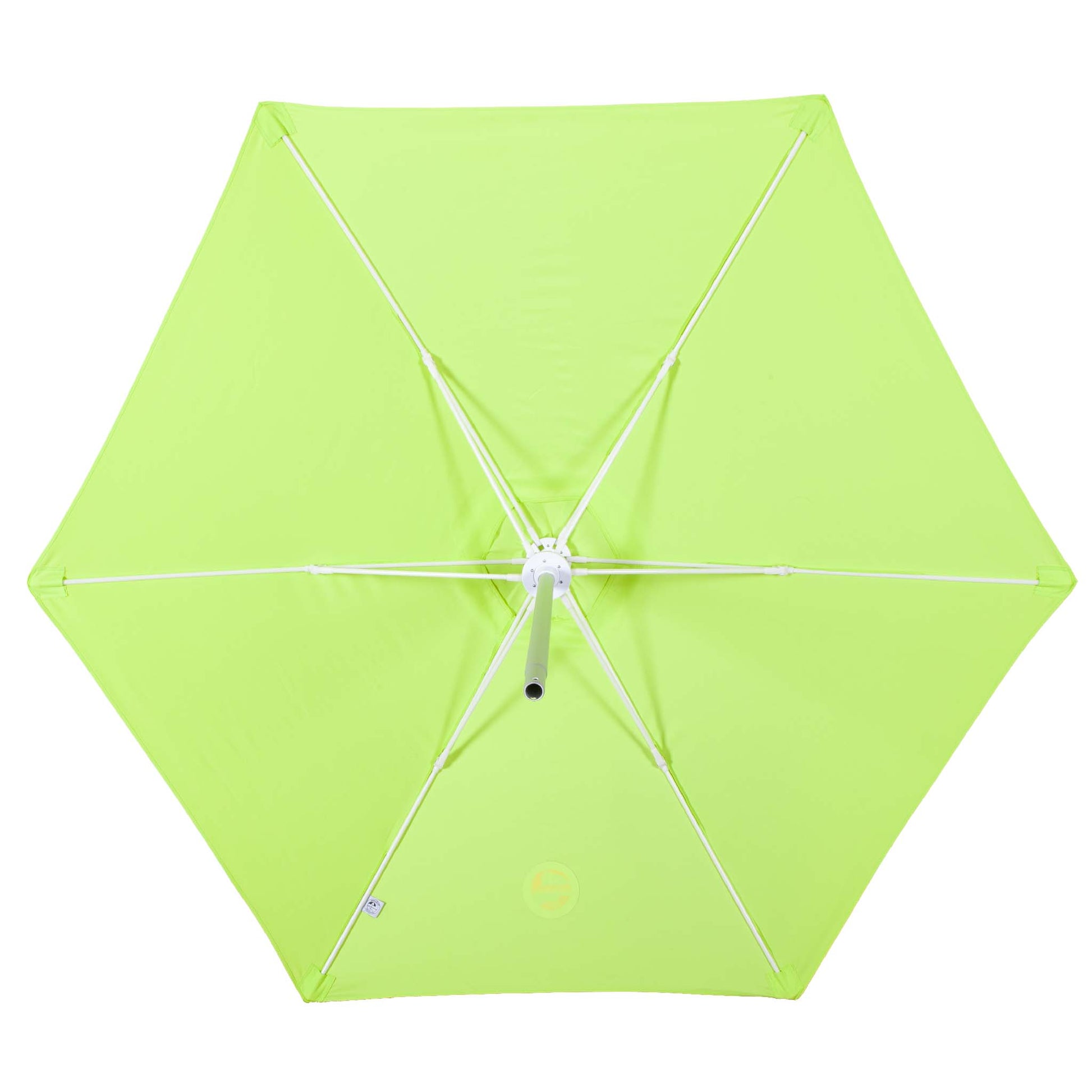 underside of lime green beach umbrella canopy