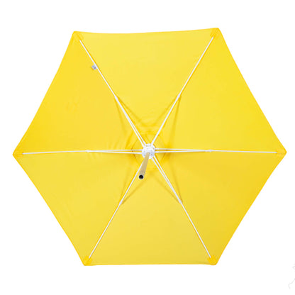 underside of yellow beach umbrella canopy