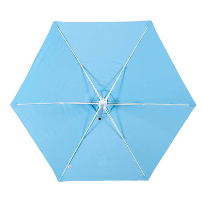 underside of carribbean blue beach umbrella canopy