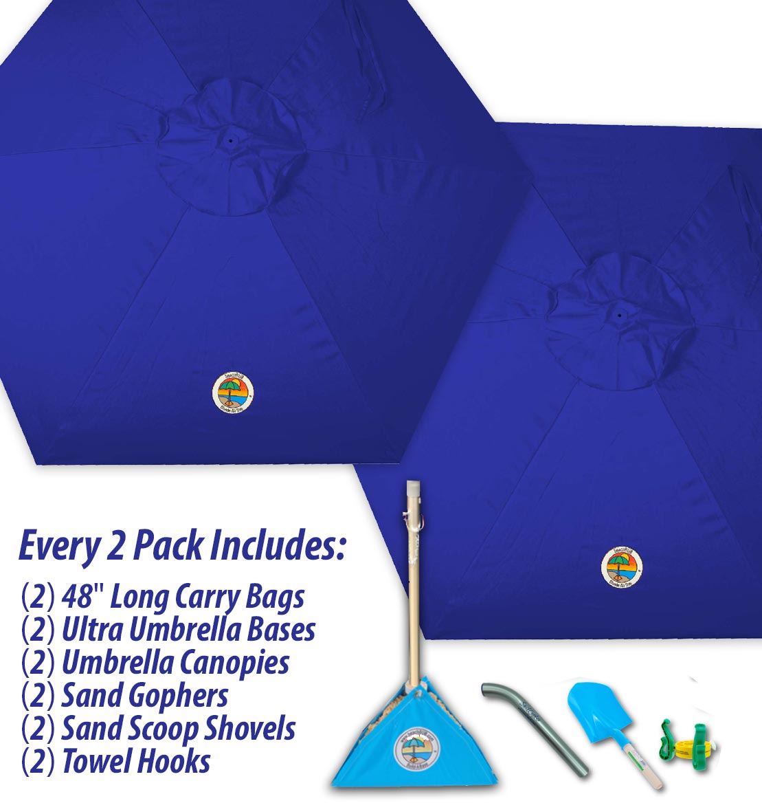 blue beach umbrella two pack