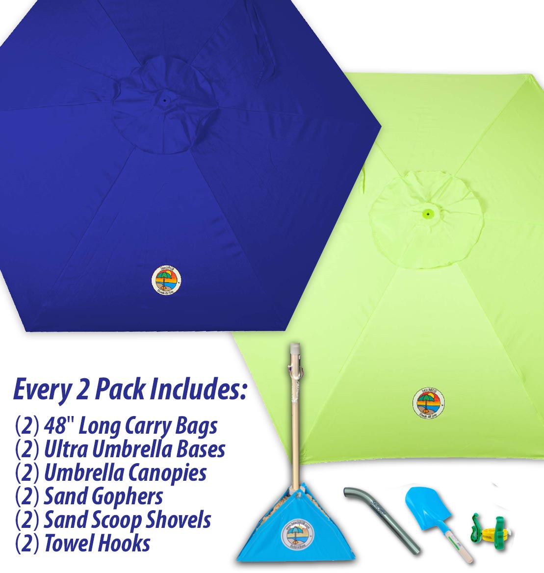 dark blue and lime green beach umbrella combo pack