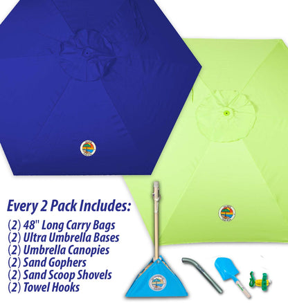 dark blue and lime green beach umbrella combo pack