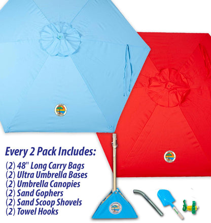 sky blue and red beach umbrella combo pack