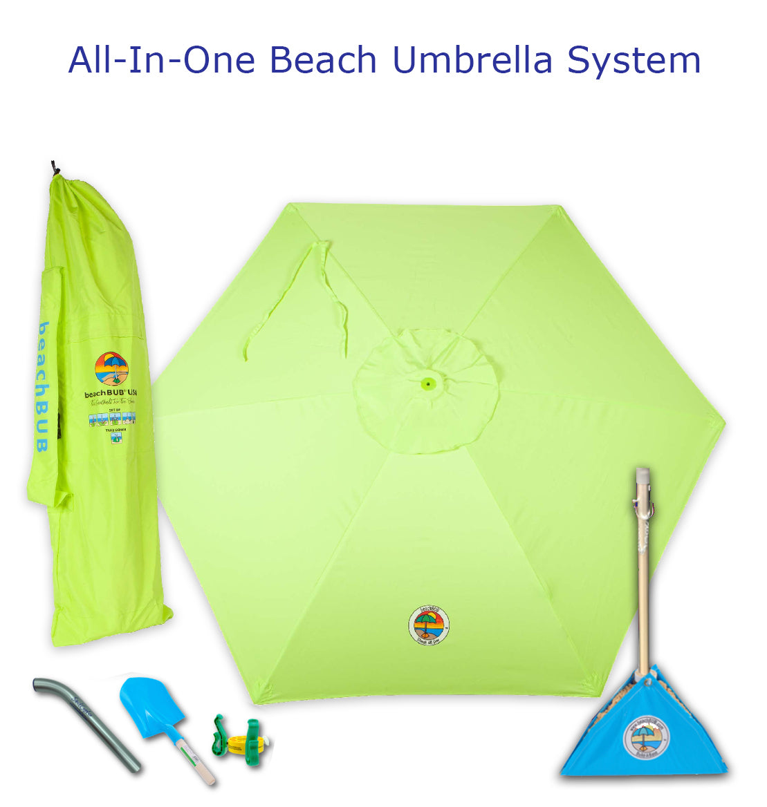 all in one wind proof beach umbrella with a green canopy