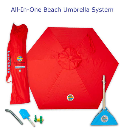 red wind resistant beach umbrella system