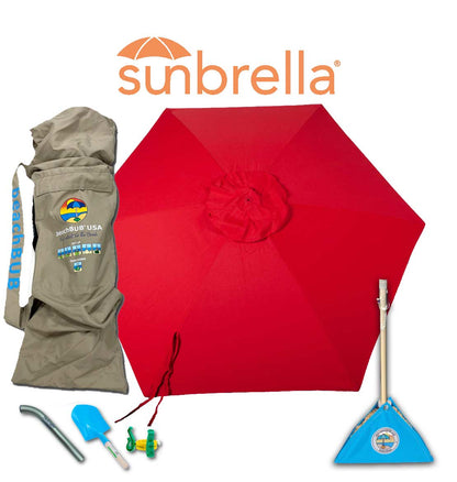 premium sunbrella beach umbrella with red canopy