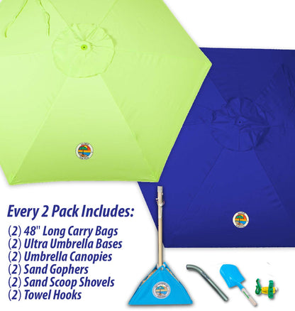 green and blue beach umbrella combo pack