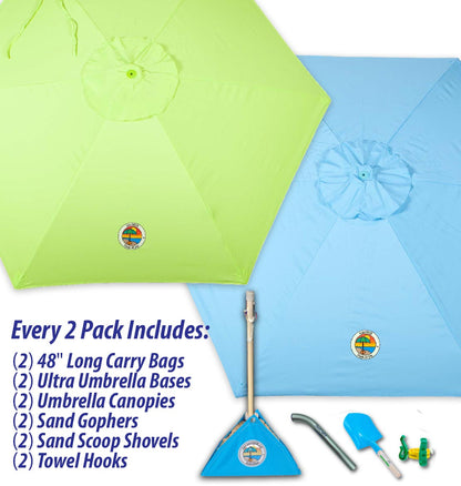 green and blue beach umbrella combo pack