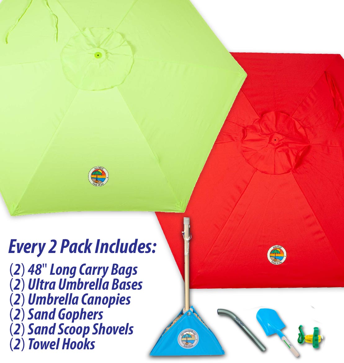 lime green and red beach umbrella combo pack