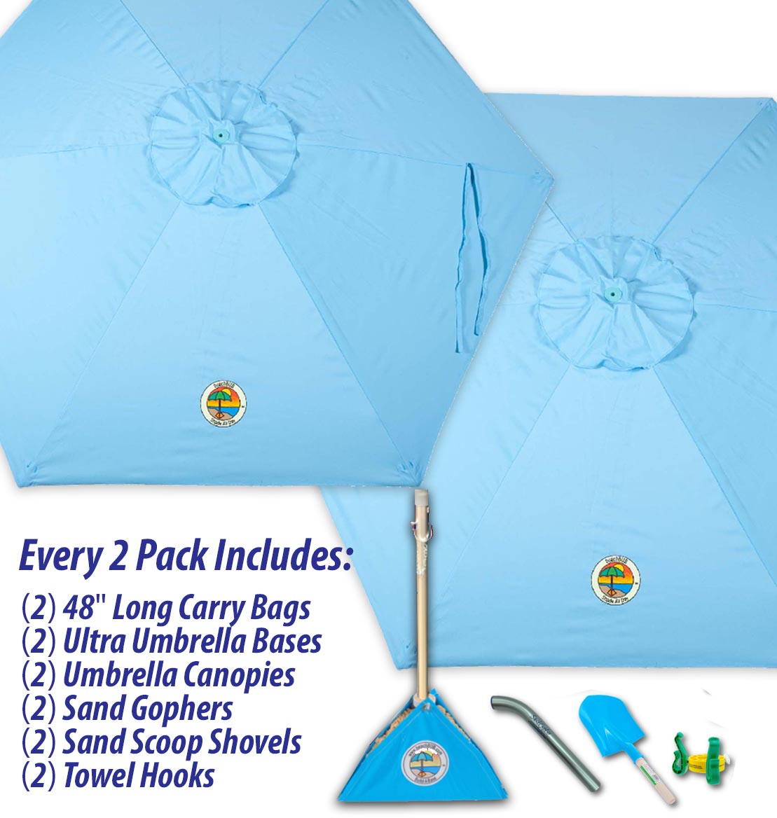 light blue beach umbrella 2 pack