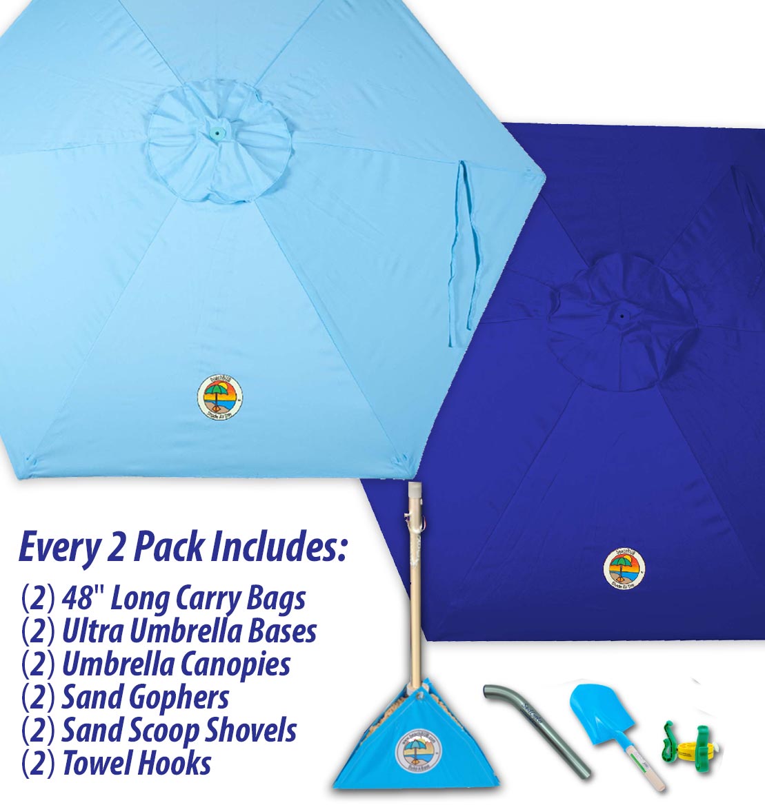 light and dark blue beach umbrella combo pack