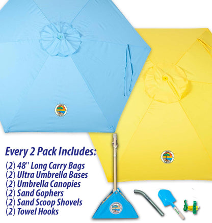 light blue and yellow beach umbrella combo pack