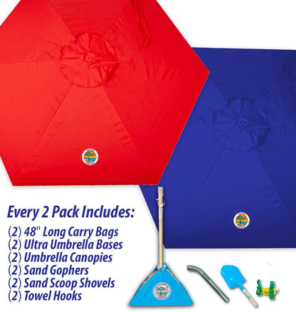 blue and red beach umbrella combo pack