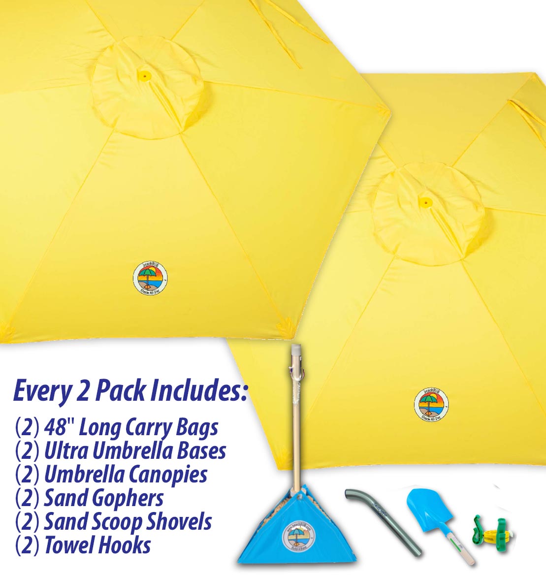 yellow beach umbrella two pack