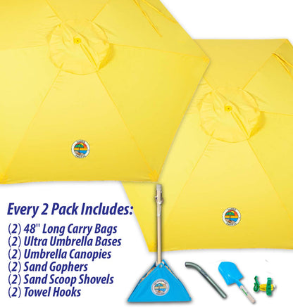 yellow beach umbrella two pack