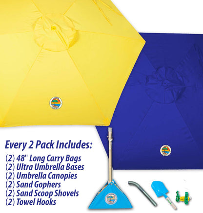 yellow and blue beach umbrella combo pack