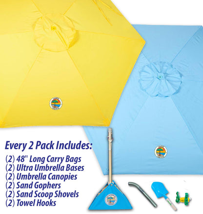 yellow and light blue beach umbrella combo pack